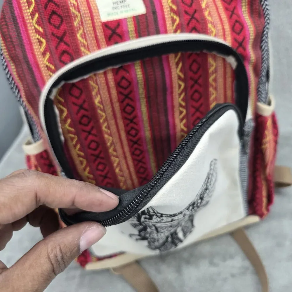 Himalayan Hemp THC Free Backpack Made in Nepal Lightweight Daypack - Picture 5 of 9